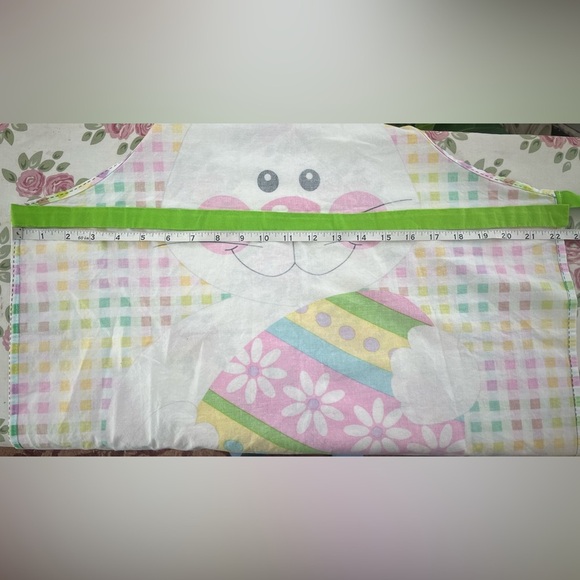 Handmade Cotton Colorful Easter Bunny Apron Springtime Cottagecore Pink Yellow - Picture 7 of 7